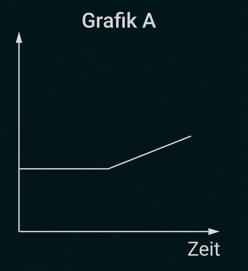 Grafik A mit ansteigender Linie und Zeitachse